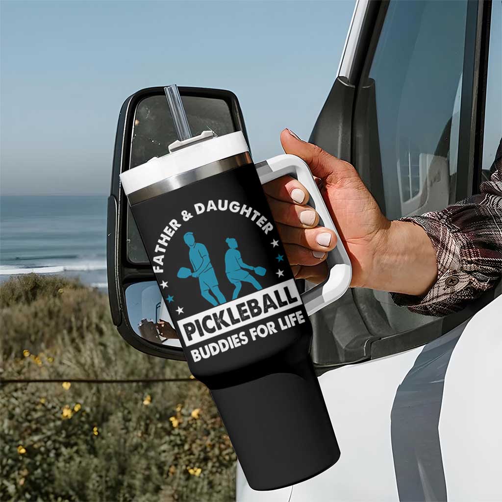 Pickleball Dad Tumbler With Handle Father And Daughter Pickleball Buddies For Life - Wonder Print Shop