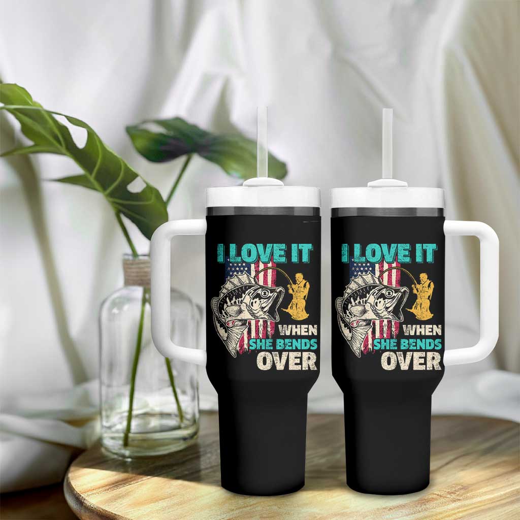 Funny Fishing Tumbler With Handle I Love It When She Bends Over Fisherman Fishing Rod - Wonder Print Shop