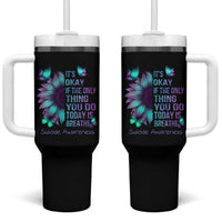 Suicide Prevention Awareness Tumbler With Handle Teal Purple Gradient Sunflower It's Ok If The Only Thing You Do Today Is Breathe - Wonder Print Shop