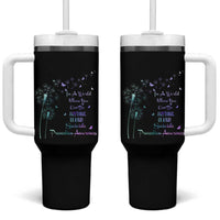 Suicide Prevention Awareness Tumbler With Handle Teal Purple Gradient Dandelions In A World Be Kind - Wonder Print Shop