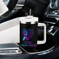 Suicide Prevention Awareness Tumbler With Handle Teal Purple Heart Stay Tomorrow Needs You - Wonder Print Shop