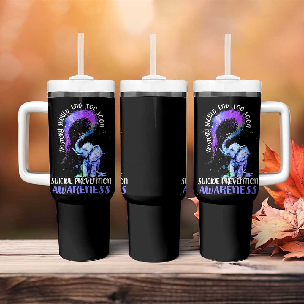 Suicide Prevention Awareness Tumbler With Handle Teal Purple Elephant No Story Should End Too Soon - Wonder Print Shop