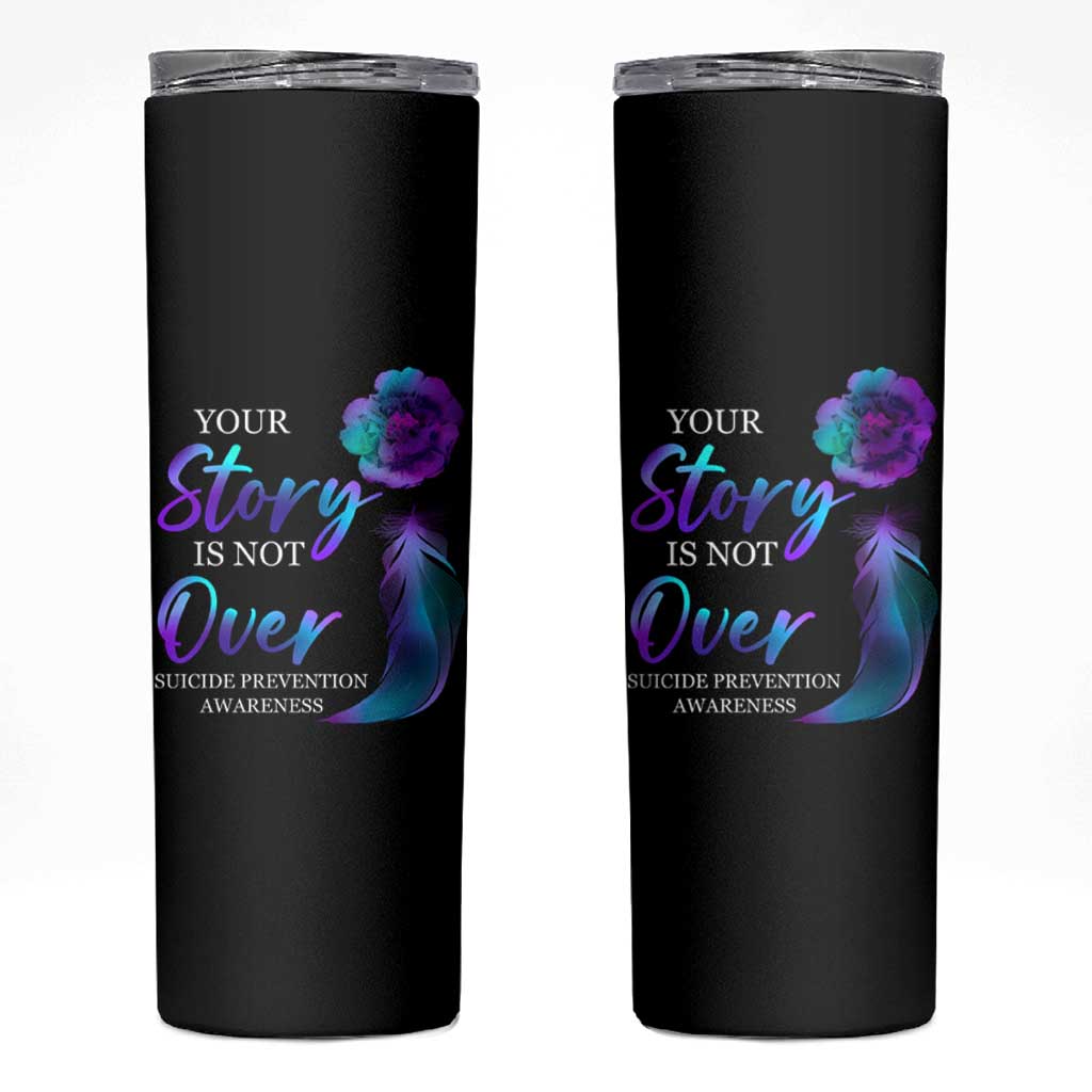 Suicide Prevention Awareness Skinny Tumbler Teal Purple Gradient Floral Semicolon Your Story Is Not Over Stay - Wonder Print Shop