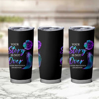 Suicide Prevention Awareness Tumbler Cup Teal Purple Gradient Floral Semicolon Your Story Is Not Over Stay - Wonder Print Shop