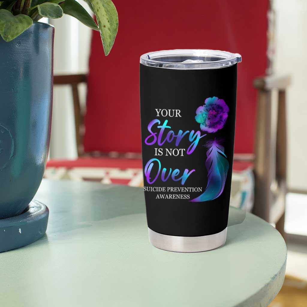 Suicide Prevention Awareness Tumbler Cup Teal Purple Gradient Floral Semicolon Your Story Is Not Over Stay - Wonder Print Shop