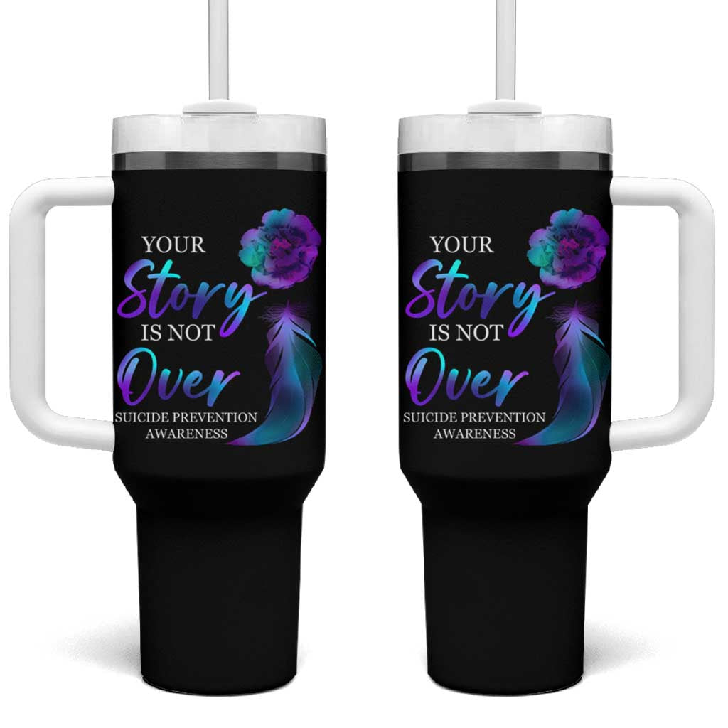Suicide Prevention Awareness Tumbler With Handle Teal Purple Gradient Floral Semicolon Your Story Is Not Over Stay - Wonder Print Shop