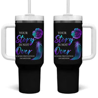 Suicide Prevention Awareness Tumbler With Handle Teal Purple Gradient Floral Semicolon Your Story Is Not Over Stay - Wonder Print Shop