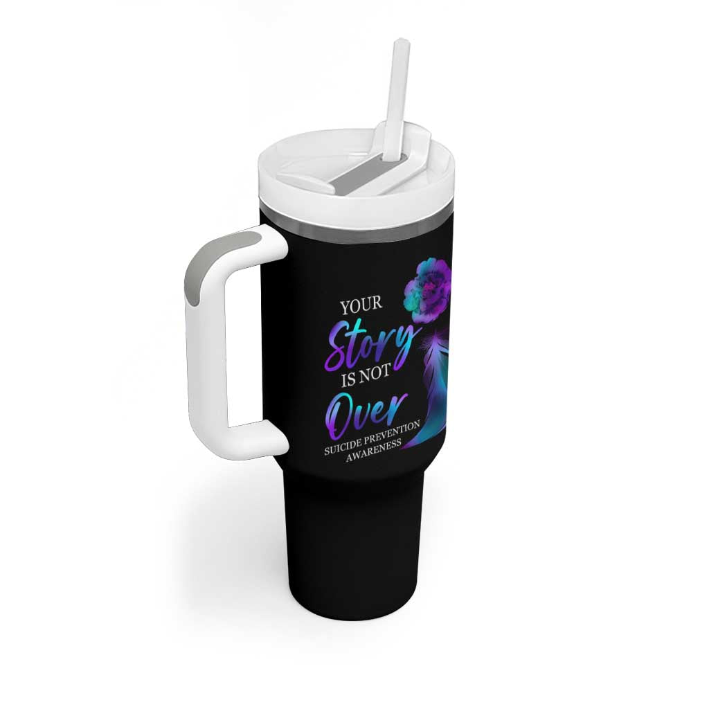 Suicide Prevention Awareness Tumbler With Handle Teal Purple Gradient Floral Semicolon Your Story Is Not Over Stay - Wonder Print Shop