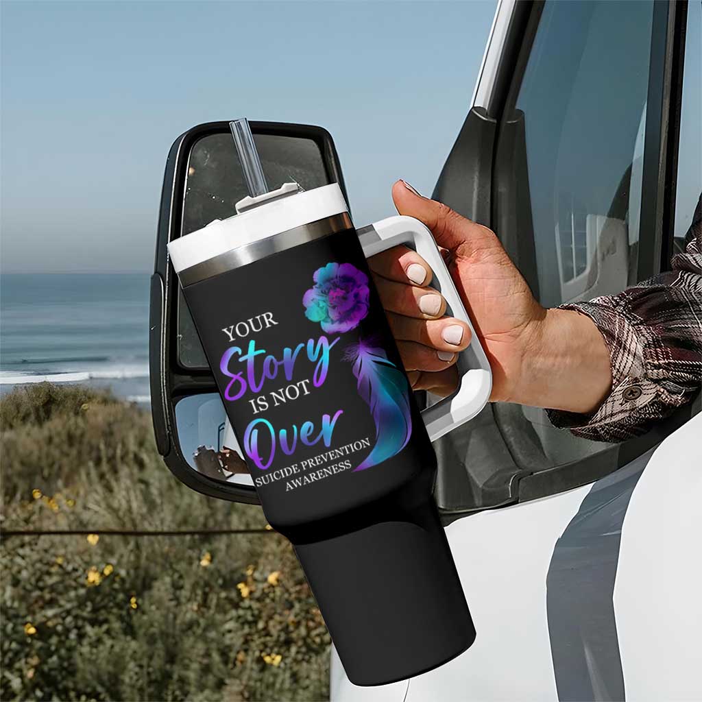 Suicide Prevention Awareness Tumbler With Handle Teal Purple Gradient Floral Semicolon Your Story Is Not Over Stay - Wonder Print Shop
