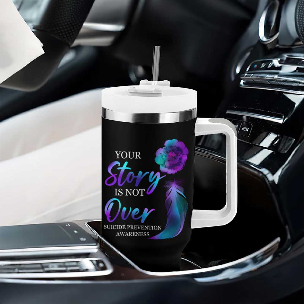 Suicide Prevention Awareness Tumbler With Handle Teal Purple Gradient Floral Semicolon Your Story Is Not Over Stay - Wonder Print Shop