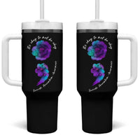 Suicide Prevention Awareness Tumbler With Handle Teal Purple Floral Semicolon It's Ok To Not Be Ok - Wonder Print Shop