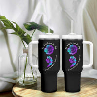 Suicide Prevention Awareness Tumbler With Handle Teal Purple Floral Semicolon It's Ok To Not Be Ok - Wonder Print Shop