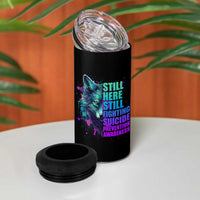 Suicide Prevention Awareness 4 in 1 Can Cooler Tumbler Teal Purple Motivational Wolf Still Here Still Fighting - Wonder Print Shop