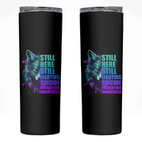 Suicide Prevention Awareness Skinny Tumbler Teal Purple Motivational Wolf Still Here Still Fighting - Wonder Print Shop
