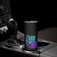 Suicide Prevention Awareness Skinny Tumbler Teal Purple Motivational Wolf Still Here Still Fighting - Wonder Print Shop