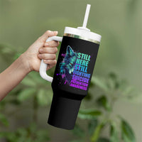 Suicide Prevention Awareness Tumbler With Handle Teal Purple Motivational Wolf Still Here Still Fighting - Wonder Print Shop