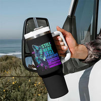 Suicide Prevention Awareness Tumbler With Handle Teal Purple Motivational Wolf Still Here Still Fighting - Wonder Print Shop