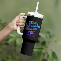 Suicide Prevention Awareness Tumbler With Handle Stay The World Needs You Call Or Text 988 Motivational Groovy - Wonder Print Shop