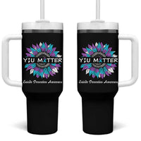 Suicide Prevention Awareness Tumbler With Handle You Matter Teal Purple Sunflower Semicolon - Wonder Print Shop