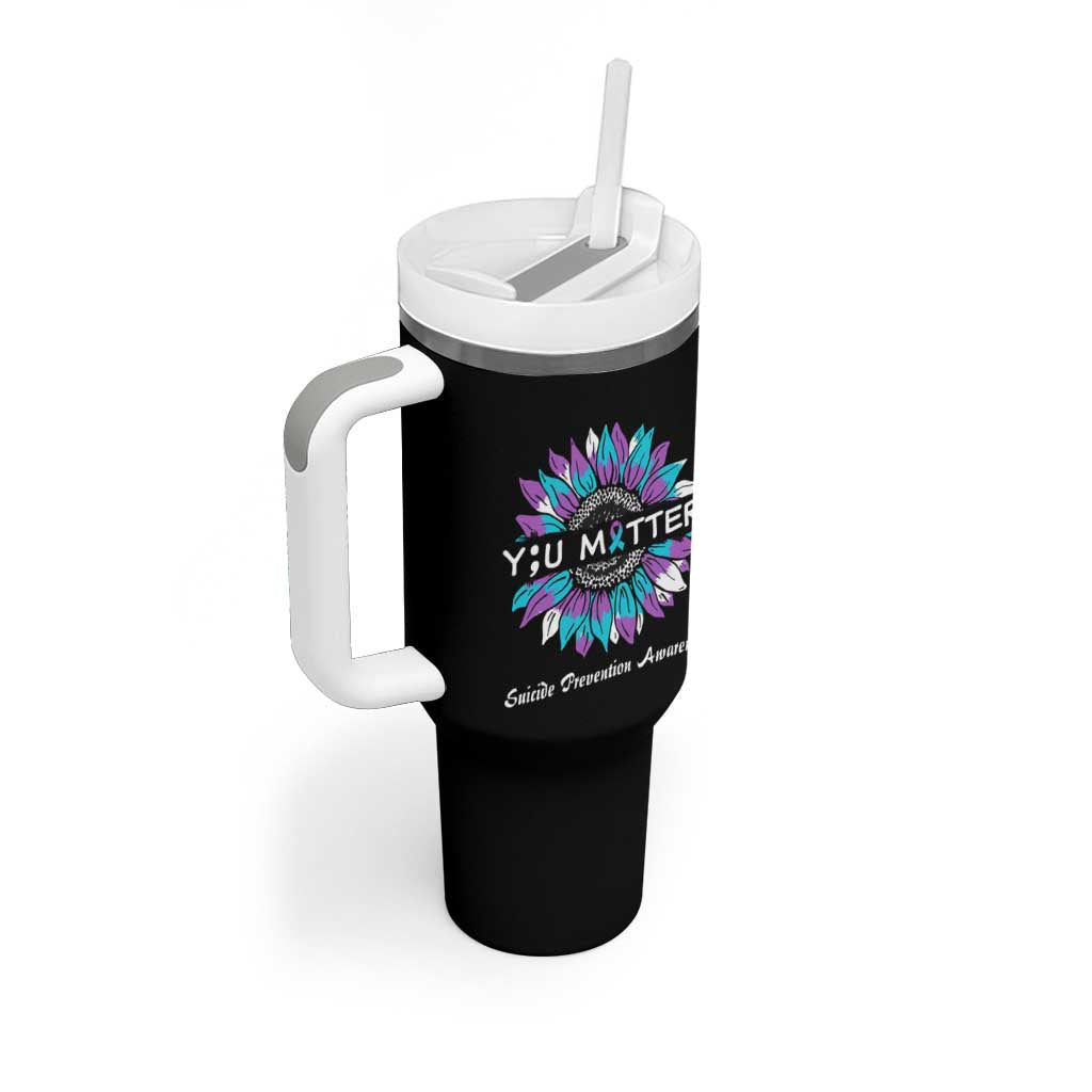 Suicide Prevention Awareness Tumbler With Handle You Matter Teal Purple Sunflower Semicolon - Wonder Print Shop