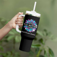 Suicide Prevention Awareness Tumbler With Handle You Matter Teal Purple Sunflower Semicolon - Wonder Print Shop
