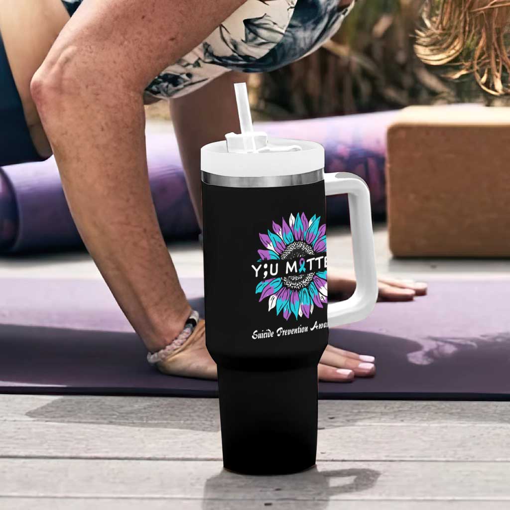 Suicide Prevention Awareness Tumbler With Handle You Matter Teal Purple Sunflower Semicolon - Wonder Print Shop