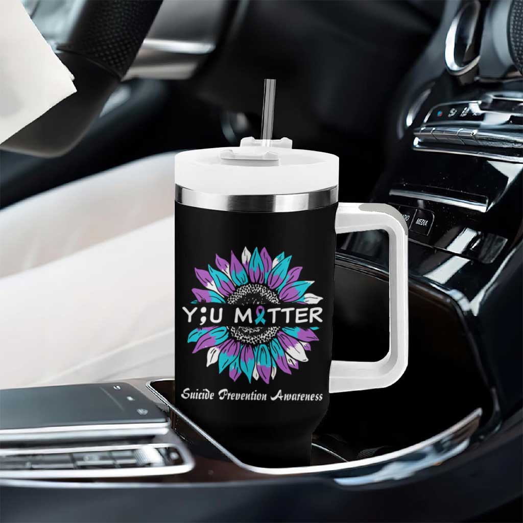 Suicide Prevention Awareness Tumbler With Handle You Matter Teal Purple Sunflower Semicolon - Wonder Print Shop