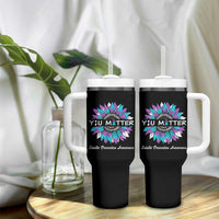 Suicide Prevention Awareness Tumbler With Handle You Matter Teal Purple Sunflower Semicolon - Wonder Print Shop