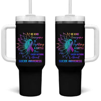 Suicide Prevention Awareness Tumbler With Handle Be Kind Everyone Is Fighting A Battle You Know Nothing About Teal Purple Gradient Sunflower - Wonder Print Shop