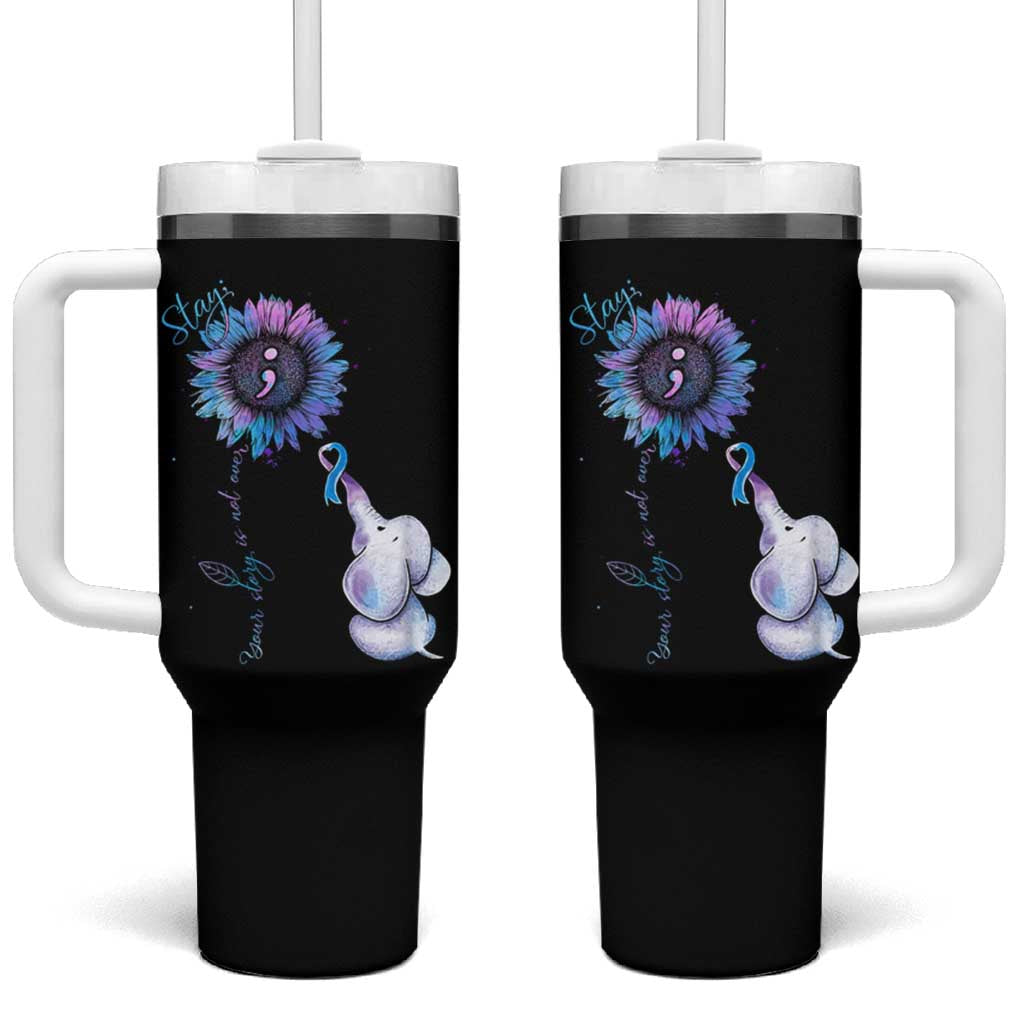 Suicide Prevention Awareness Tumbler With Handle Teal Purple Elephant Sunflower Stay Your Story Is Not Over - Wonder Print Shop