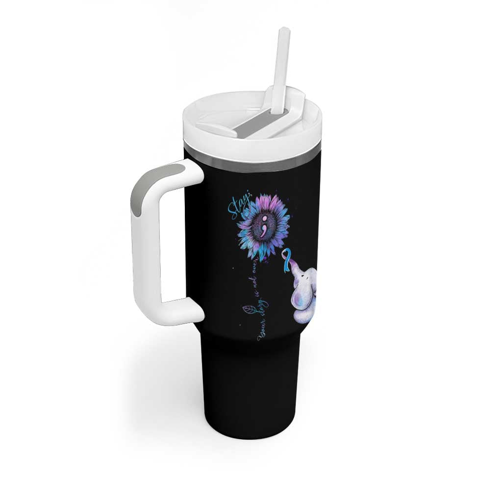 Suicide Prevention Awareness Tumbler With Handle Teal Purple Elephant Sunflower Stay Your Story Is Not Over - Wonder Print Shop