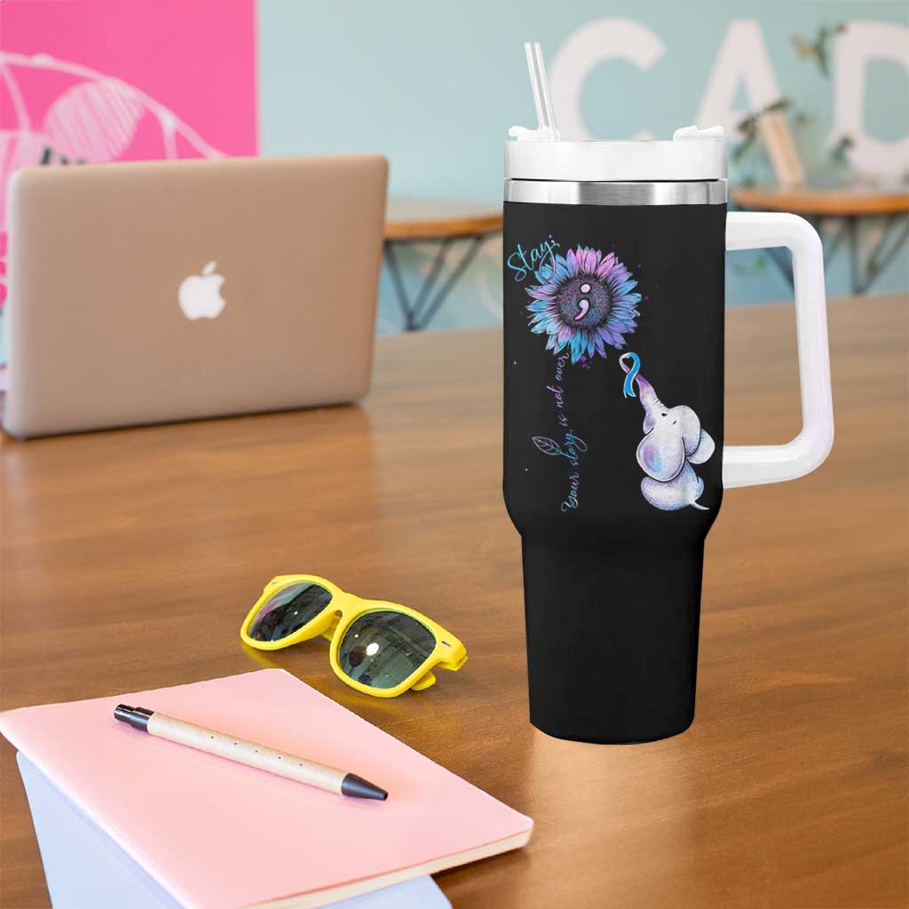 Suicide Prevention Awareness Tumbler With Handle Teal Purple Elephant Sunflower Stay Your Story Is Not Over - Wonder Print Shop