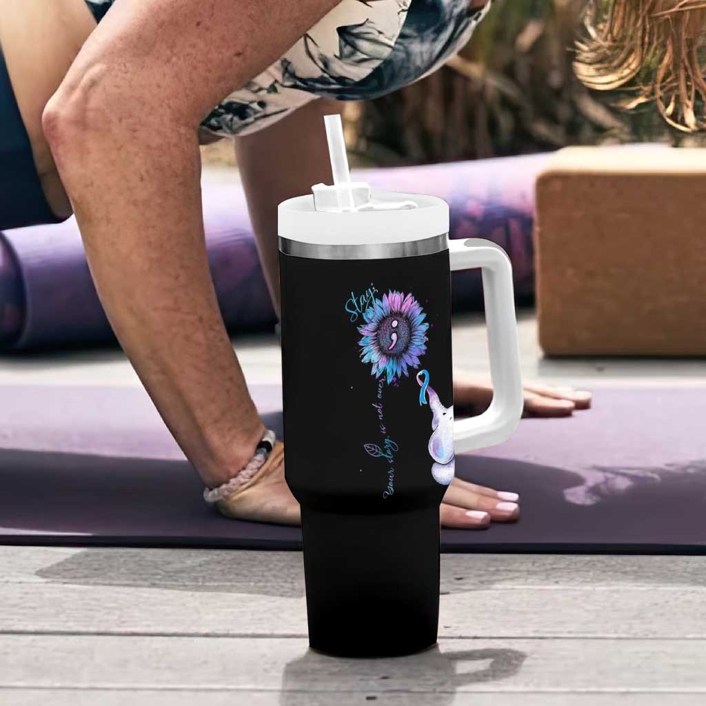 Suicide Prevention Awareness Tumbler With Handle Teal Purple Elephant Sunflower Stay Your Story Is Not Over - Wonder Print Shop