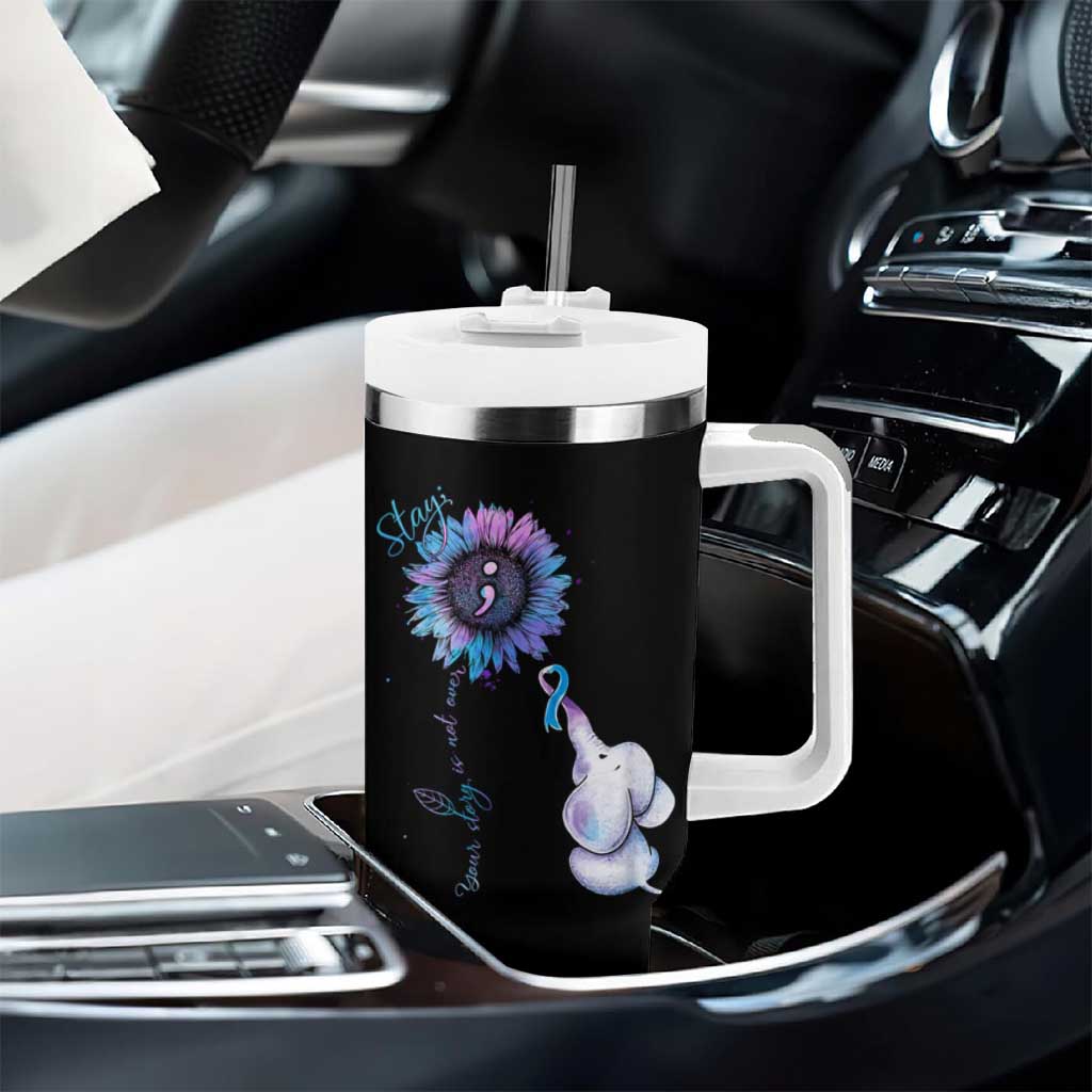 Suicide Prevention Awareness Tumbler With Handle Teal Purple Elephant Sunflower Stay Your Story Is Not Over - Wonder Print Shop