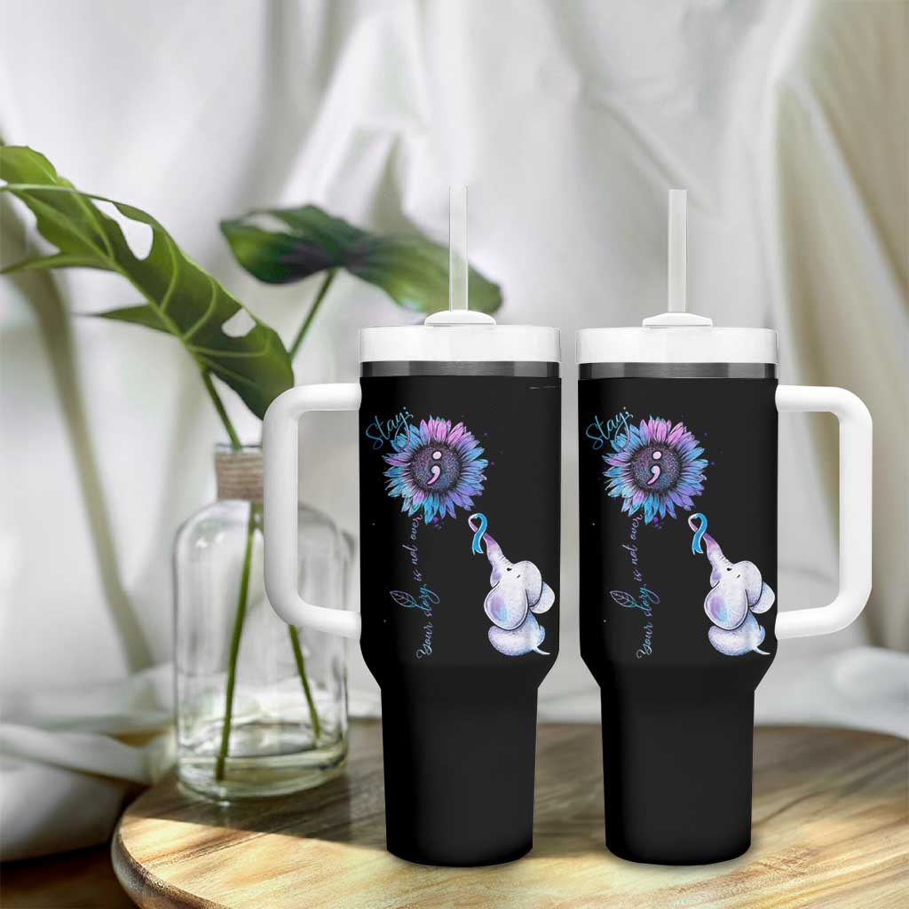 Suicide Prevention Awareness Tumbler With Handle Teal Purple Elephant Sunflower Stay Your Story Is Not Over - Wonder Print Shop