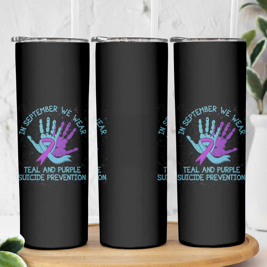 Suicide Prevention Awareness Skinny Tumbler In September We Wear Teal Purple Ribbon Support - Wonder Print Shop