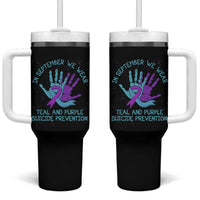 Suicide Prevention Awareness Tumbler With Handle In September We Wear Teal Purple Ribbon Support - Wonder Print Shop