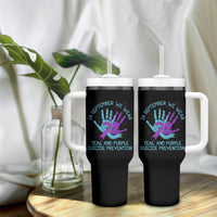 Suicide Prevention Awareness Tumbler With Handle In September We Wear Teal Purple Ribbon Support - Wonder Print Shop