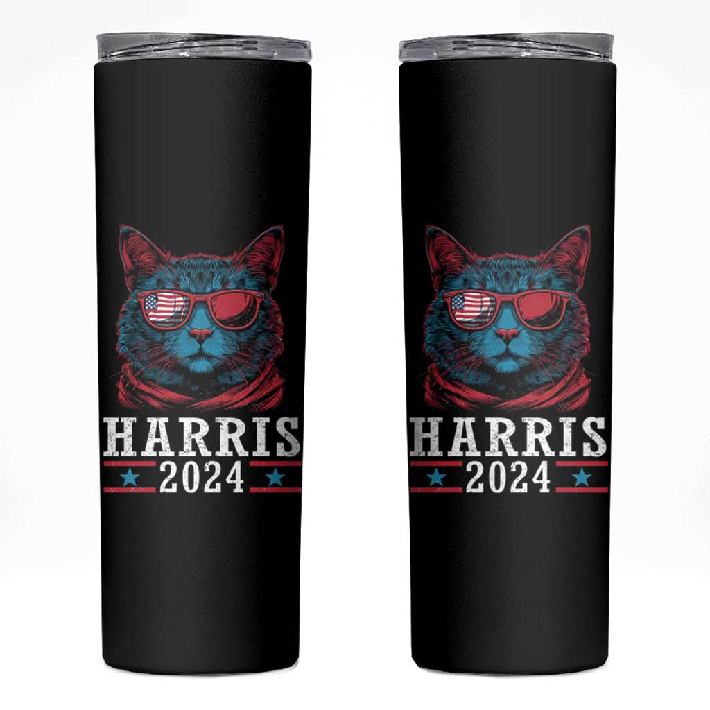 Harris 2024 Skinny Tumbler Childless Cat Lady For President American Flag - Wonder Print Shop