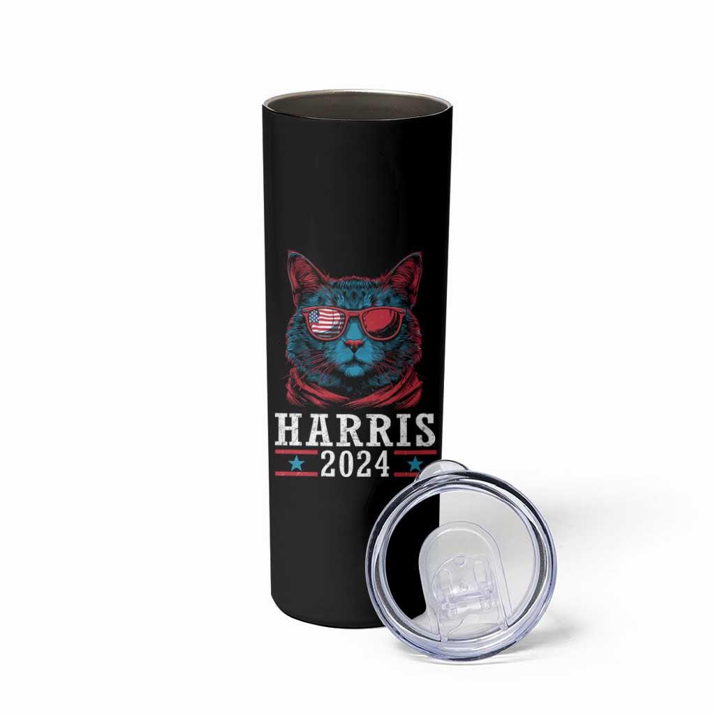 Harris 2024 Skinny Tumbler Childless Cat Lady For President American Flag - Wonder Print Shop
