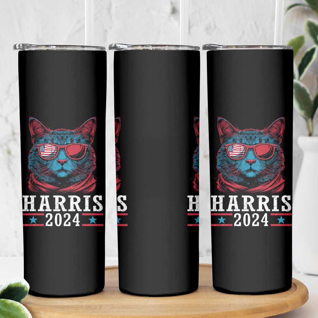 Harris 2024 Skinny Tumbler Childless Cat Lady For President American Flag - Wonder Print Shop