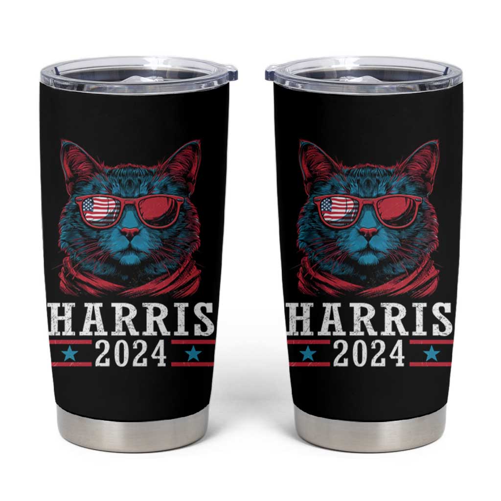Harris 2024 Tumbler Cup Childless Cat Lady For President American Flag - Wonder Print Shop