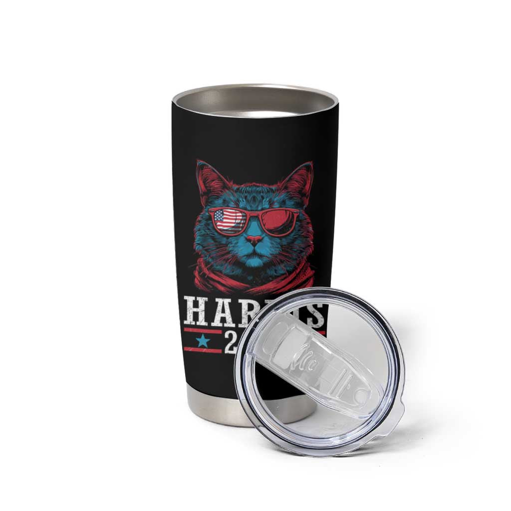 Harris 2024 Tumbler Cup Childless Cat Lady For President American Flag - Wonder Print Shop