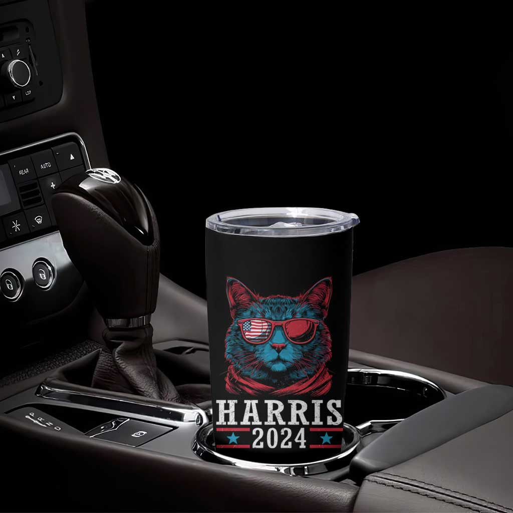 Harris 2024 Tumbler Cup Childless Cat Lady For President American Flag - Wonder Print Shop