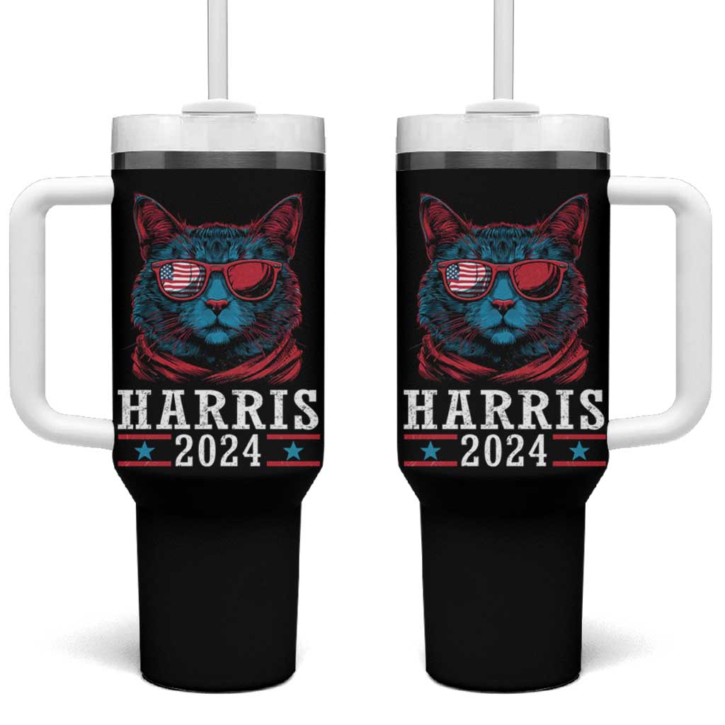 Harris 2024 Tumbler With Handle Childless Cat Lady For President American Flag - Wonder Print Shop