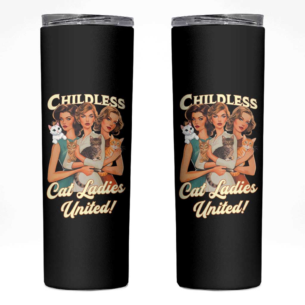 Childless Cat Ladies United Skinny Tumbler Feline Lover Retro - Wonder Print Shop
