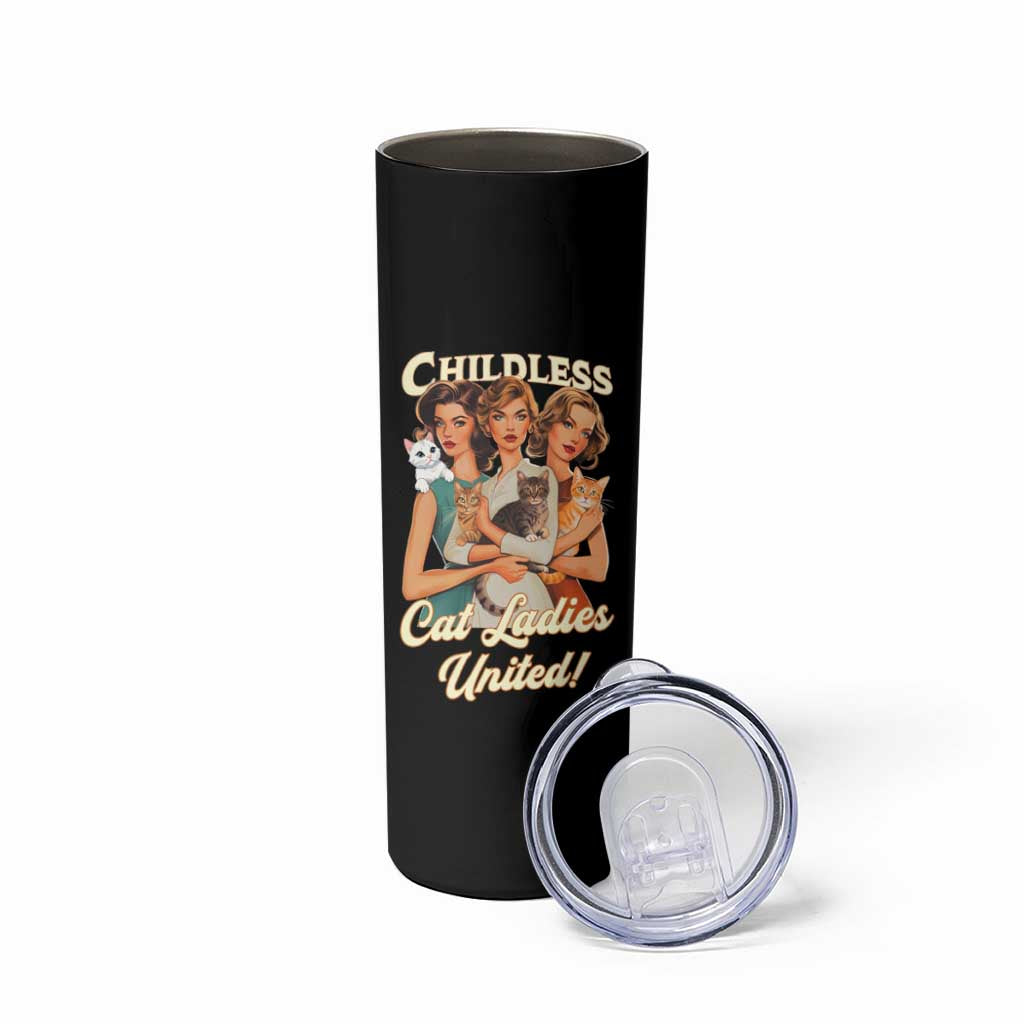 Childless Cat Ladies United Skinny Tumbler Feline Lover Retro - Wonder Print Shop