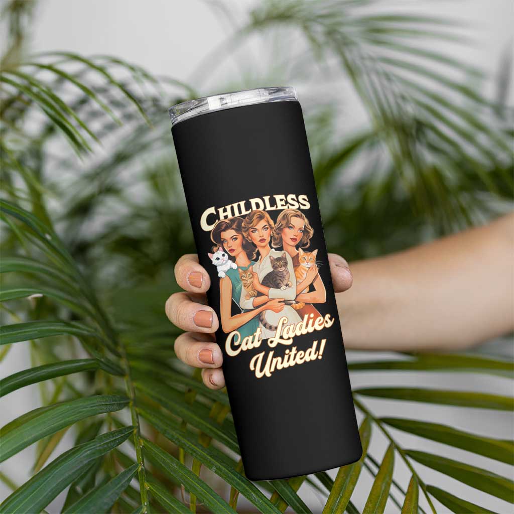 Childless Cat Ladies United Skinny Tumbler Feline Lover Retro - Wonder Print Shop