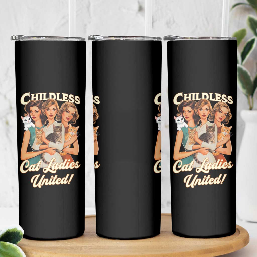 Childless Cat Ladies United Skinny Tumbler Feline Lover Retro - Wonder Print Shop