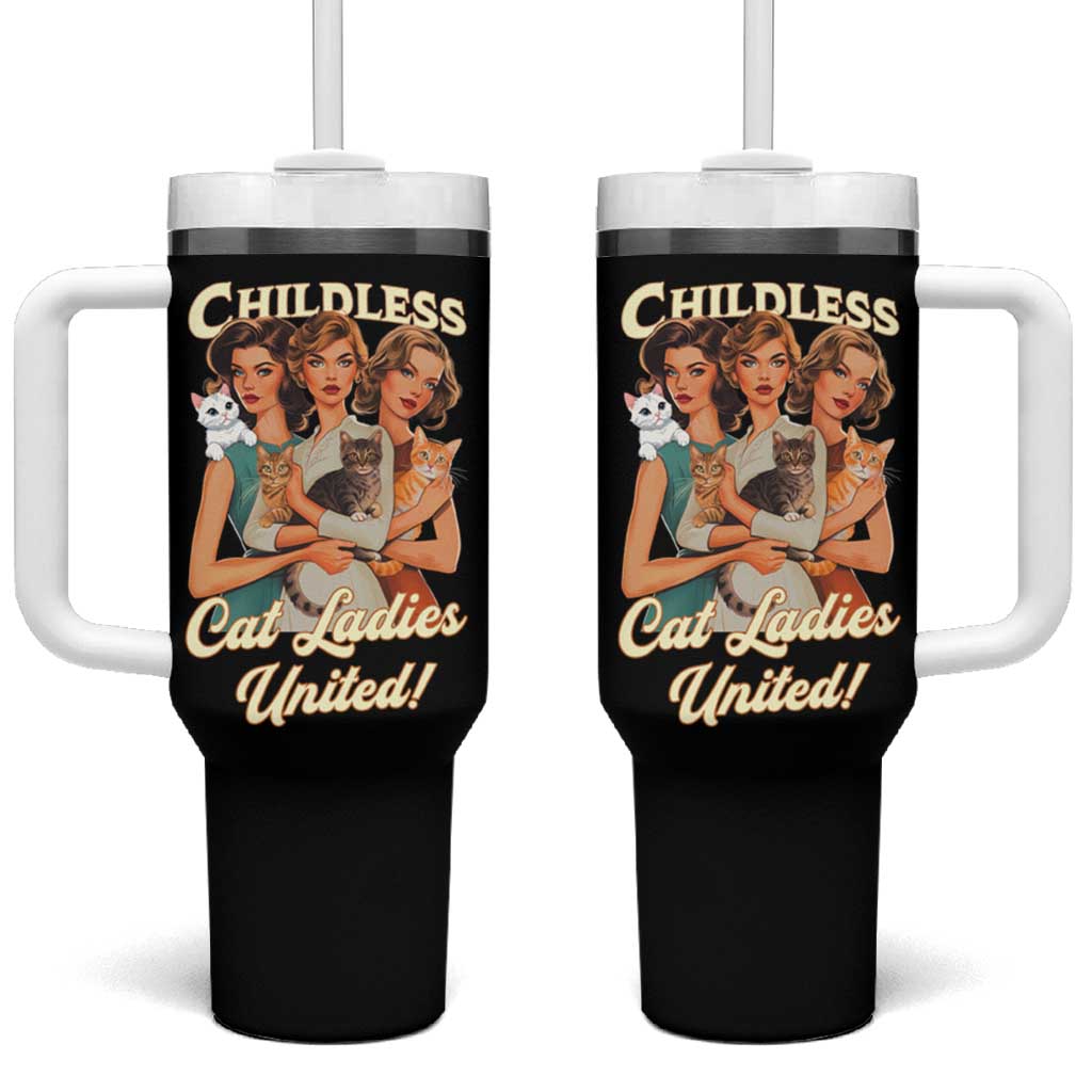 Childless Cat Ladies United Tumbler With Handle Feline Lover Retro - Wonder Print Shop